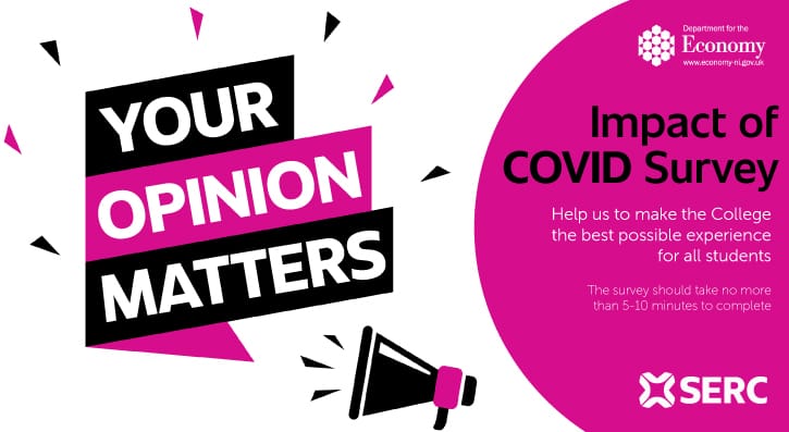 Graphic calling for students to complete survey on impact of covid-19